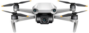 Gerçekçi özellikleri olan, tasarım ve teknik elementlerde hassasiyet gösteren modern bir dronun son derece detaylı vektör çizimi