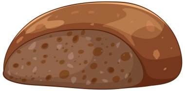 Kahverengi tam buğday ekmeği düz vektör tarzı, çapraz görüş, desenli kabuk ve kırıntılar, beyaz arka planda izole edilmiş.