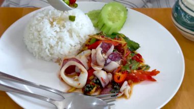 Pirinç ve sebzeli baharatlı kalamar.