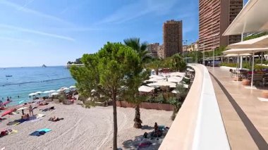 İnsanlar kumsalda güneşli bir günün tadını çıkarıyor.