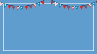 4 Temmuz 'u kutlayan Amerikan bayrakları, konfetileri ve afişleriyle vatansever animasyonlar. Özellikler dinamik geçişler ve şenlikli renkler