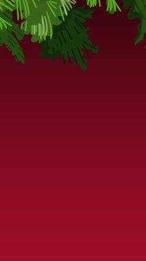 Animasyon çam kozalakları hep yeşil dallardan düşerler. Renkli sicim ışıkları ve böğürtlenlerle süslenirler. Kırmızı gradyan arka planına karşı dikey bir şekilde dizilirler.