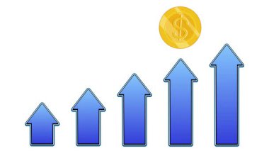 Oklar ve maddi büyümeyi gösteren madeni paralar
