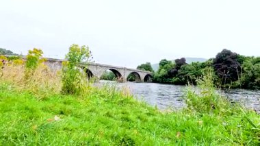 Bereketli yeşillik ve köprü ile huzurlu nehir manzarası