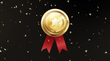 Kırmızı kurdele ve konfetiyle altın madalya