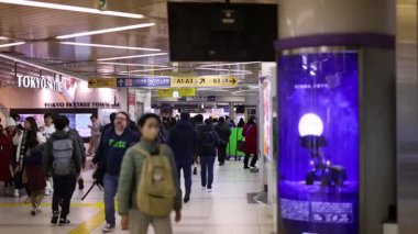 Kalabalık, kalabalık bir istasyonda yürüyor.