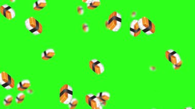 Suşi parçaları yeşil ekrana yağıyor.