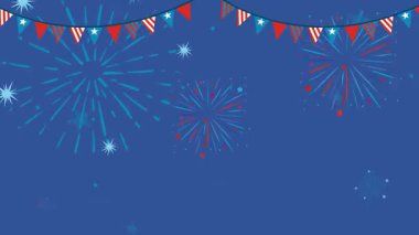 Renkli havai fişekler ve bayram afişleriyle Bağımsızlık Günü 'nün animasyon kutlaması