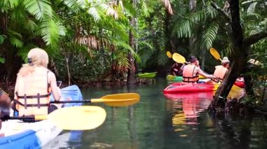 Krabi, Tayland 'daki yemyeşil kanallarda kürek çekmek