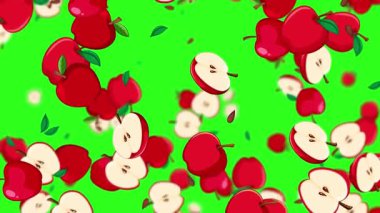 Elmalar canlı yeşil bir zemine düşüyor
