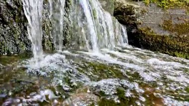 Glasgow 'daki yosunlu kayaların üzerinden akan su