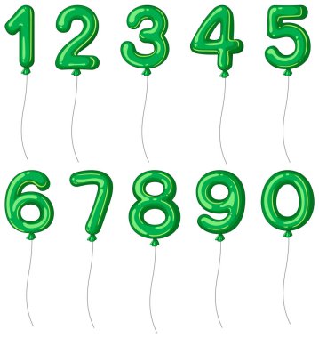 İpli yeşil sayı balonlarının vektör çizimi. Kutlamalar ve eğitim materyalleri için uygun parlak, eğlenceli tasarım