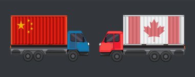 Çin ve Kanada bayraklı kamyonların resimleri