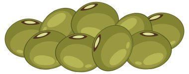 Beyaz zemin üzerinde basit gölgeleme ve temiz çizgiler olan yeşil zeytinlerin düz vektör çizimi.