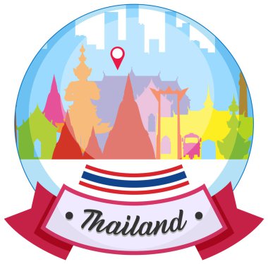 Tayland 'ın sembolik simgelerinin cesur renkler ve modern tasarım elementleriyle canlı vektör çizimi