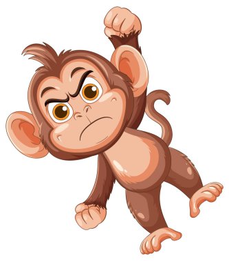 Cesur vektör çizgi film kızgın maymun dışa dönük gözler, sıkılmış yumruklar, dinamik duruş, beyaz arka plan.