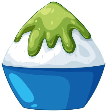 Mavi kasede yeşil kibrit şurubuyla süslenmiş Japon buzlu tatlısının vektör çizimi