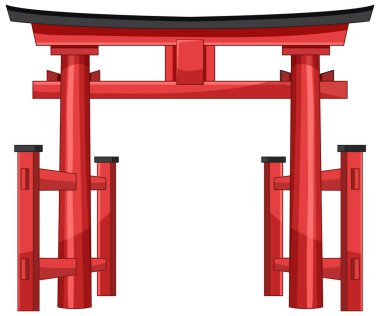 Temiz çizgileri olan kırmızı torii kapısı, düz vektör biçimi, beyaz arkaplan, ön perspektif