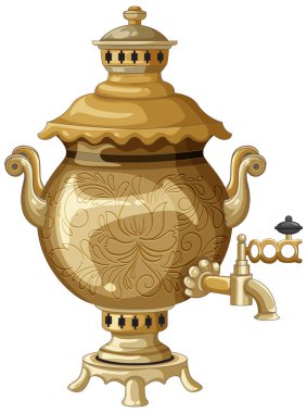 Süslü Rus semaverinin çiçek desenli, kenar saplı ve çıkıntılı temsili temsilcisi..