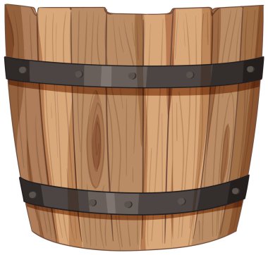 Metal bantlar ve doğal ahşap tanecikli, rustik ahşap bir varilin ayrıntılı temsili..