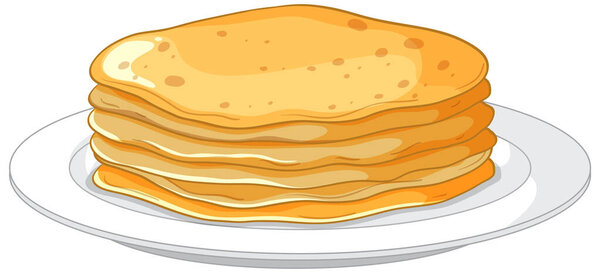 Flat vector of golden Russian pancakes stacked on a white plate, soft shading, clean lines.