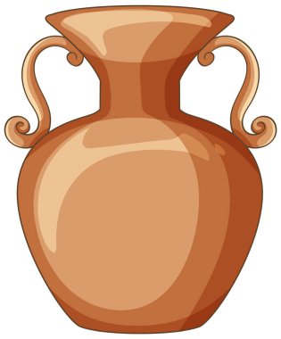 Süslü tutacakları, düz renkleri, basit gölgelemesi olan kahverengi kil vazonun vektör çizimi