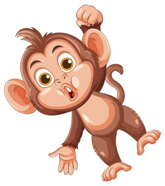 Oyuncu çizgi film maymunu tek koluyla savruluyor, şaşkın ve şaşkın, cesur vektör tarzıyla..