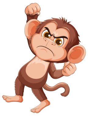 Yumrukları sıkılmış, dışa dönük, parlak renkleri olan, izole edilmiş arka planı olan kızgın maymun çizgi filmi..