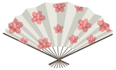 Pembe kiraz çiçekleriyle süslenmiş bir kağıt katlama yelpazesinin vektör illüstrasyonuName