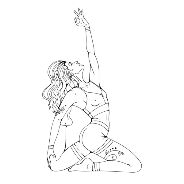 Young Beautiful Woman Doing Advanced Yoga Pose — Stock Vector