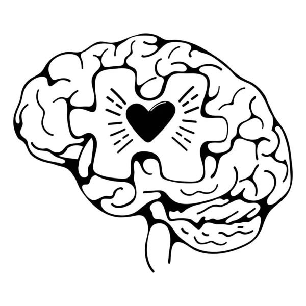 Мозок Шматок Головоломки Блискучим Серцем Ліцензійні Стокові Вектори