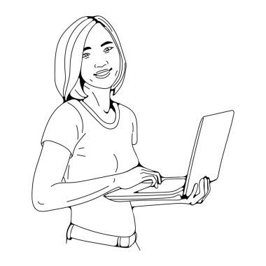 Dizüstü bilgisayarı kullanan Asyalı kadın