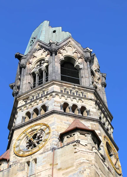 Ruins Kaiser Wilhelm Memorial Church Golden Clocks Berlin Germany — Stock Photo, Image