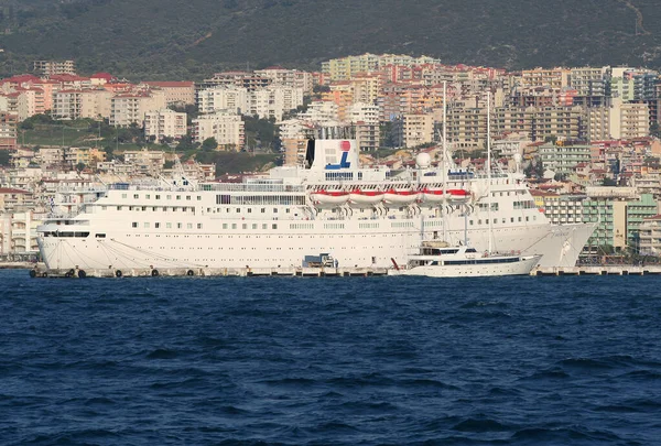 Kusadasi Aydin Turkey April Greek Cruise Ship Luxury Yacht Moored — Stock Photo, Image