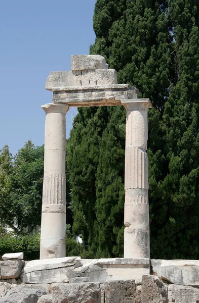 Romerska Kolonner Bakom Hippokrates Square Kos Grekland — Stockfoto