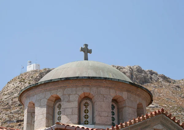 Маленька Каплиця Купол Православної Церкви Хрестом Калімосі Греція — стокове фото