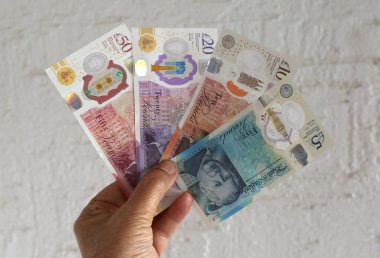 Kadın El Tutuşu İngiliz Para Birimi Banknotları Duvar Arkaplanı