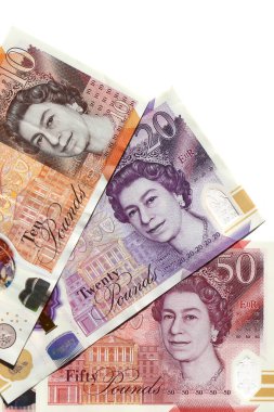 İngiliz Sterlin Banknotları beyaza izole edildi