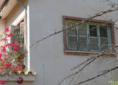 Varosha, Famagusta, Kuzey Kıbrıs 'ta Bougainvillea ve Kepenklerle Terk Edilmiş Eski KKTC
