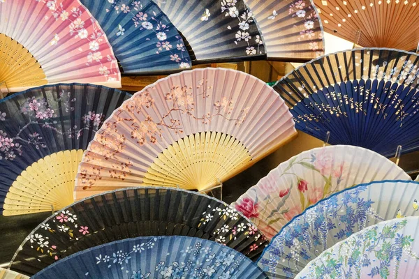 Ventiladores Sensu Tradicionais Japoneses Diferentes Padrões — Fotografia de Stock