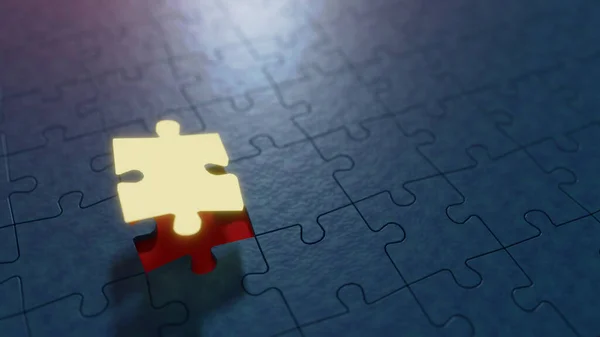 Glowing Individual Puzzle Piece Completing Jigsaw Puzzle Shallow Depth Field — Stock Photo, Image
