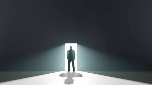 Ein Mann Stand Vor Einer Tür Und Blickte Dem Licht — Stockfoto