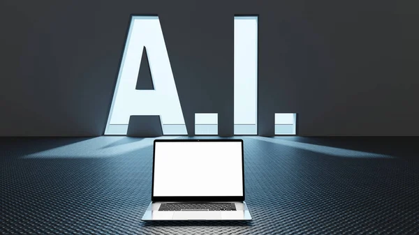 带有Ai聊天机器人和文字Ai的便携式设备屏幕 图库图片