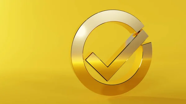 Золотий Знак Жовтому Фоні Сигналізує Про Правильну Відповідь Ліцензійні Стокові Зображення