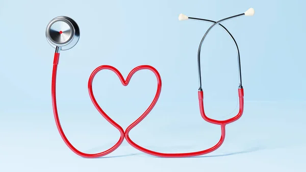 Estetoscopio Rojo Forma Corazón Aislado Sobre Fondo Liso —  Fotos de Stock