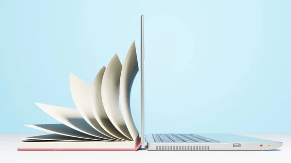 Δημιουργική Βιβλίο Έννοια Learning Και Laptop Καθιστούν Λευκό Εικόνα Αρχείου
