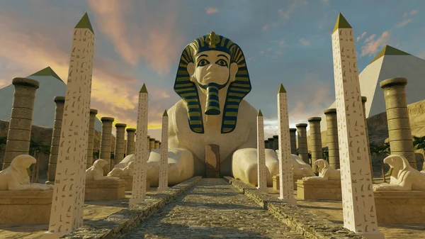ギザ上のエジプトスフィンクスの3Dレンダリング — ストック写真