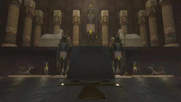 Återgivning Forntida Egyptiska Tempel Inklusive Statyer — Stockfoto