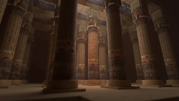 Weergave Van Een Oude Egyptische Tempel Met Pilaren Hiërogliefen — Stockfoto