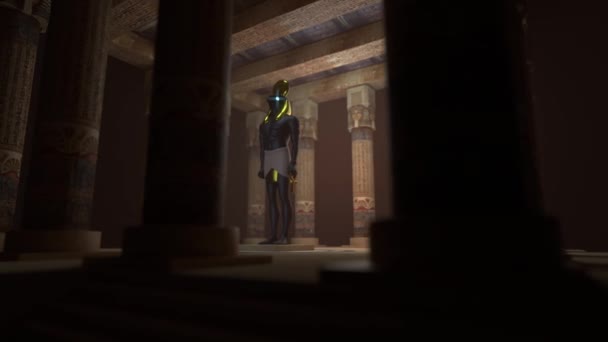 Sütunları Boynuzları Hiyeroglifleri Olan Eski Bir Mısır Tapınağının Boyutlu Animasyonu — Stok video